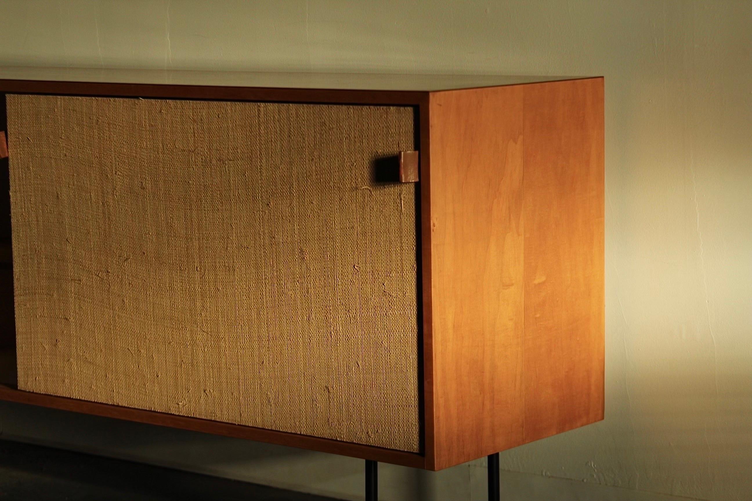 Mid-20th Century Florence Knoll 'Model 116' Iron Leg and Grass Cloth Credenza for Knoll, 1950s For Sale