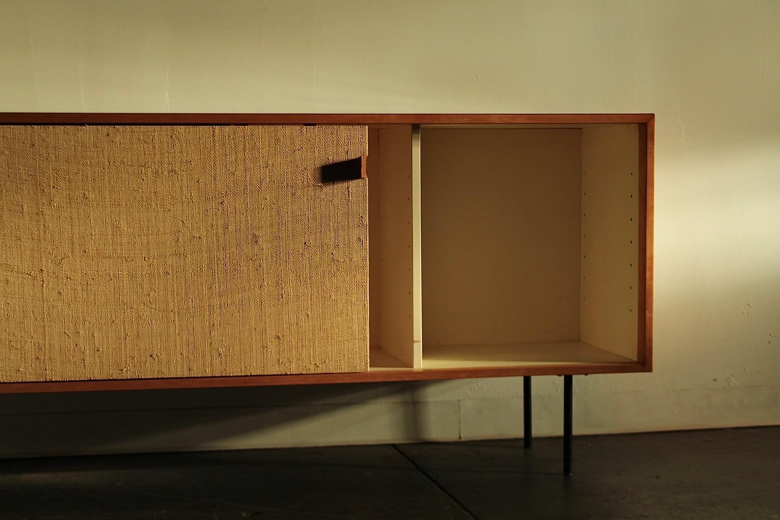Grasscloth Florence Knoll 'Model 116' Iron Leg and Grass Cloth Credenza for Knoll, 1950s For Sale