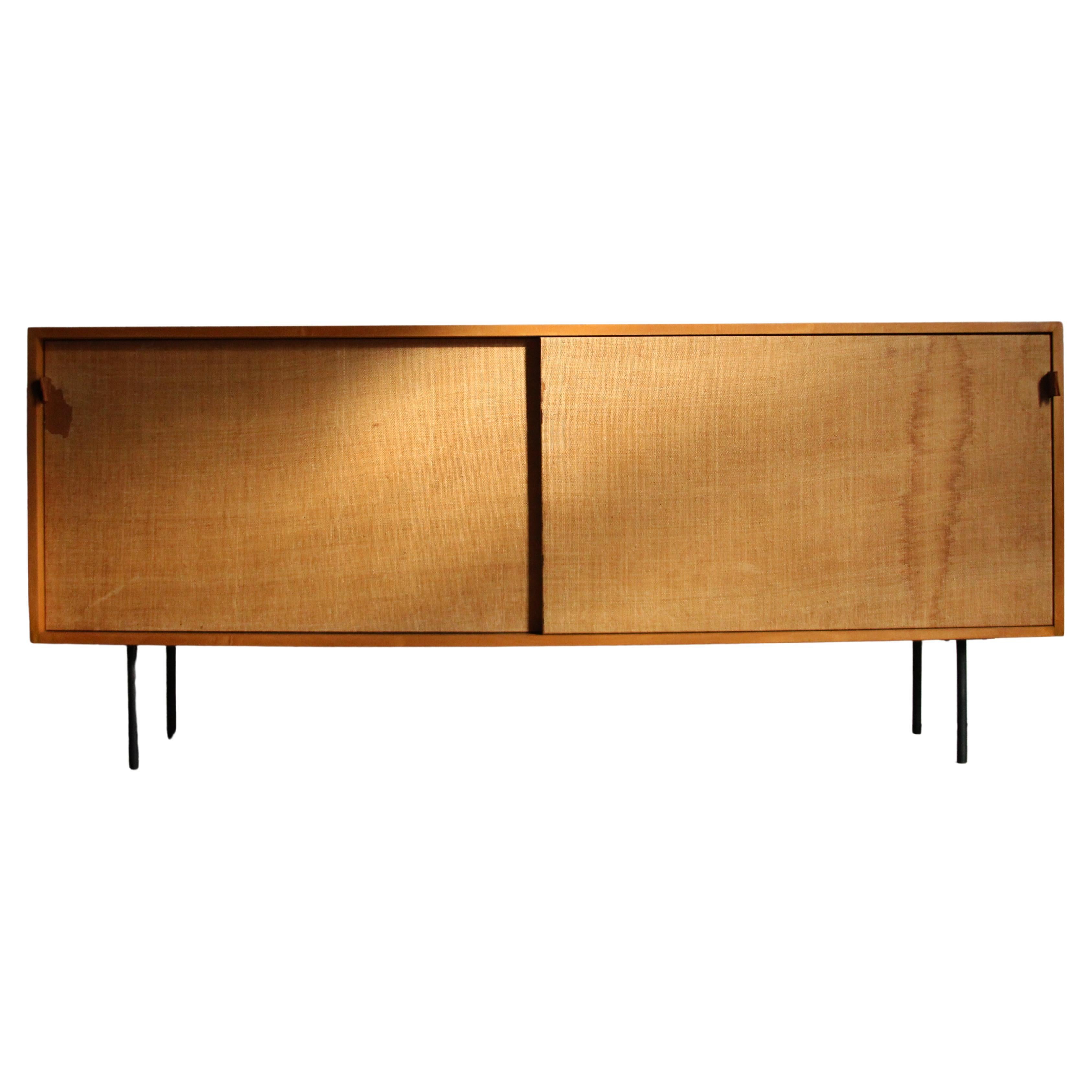Florence Knoll 'Model 116' Iron Leg and Grass Cloth Credenza for Knoll, 1950s