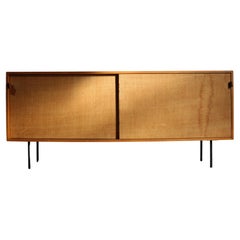 Retro Florence Knoll 'Model 116' Iron Leg and Grass Cloth Credenza for Knoll, 1950s