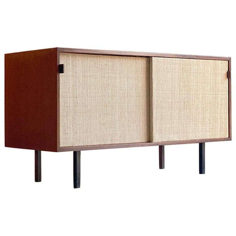 Florence Knoll Model 116 Walnut and Seagrass Credenza, USA, 1948 at 1stDibs