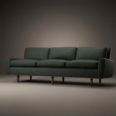 Florence Knoll "Model 26" Sofa in Forest Green British Wool & Leather Piping