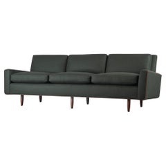Florence Knoll "Model 26" Sofa in Forest Green British Wool & Leather Piping