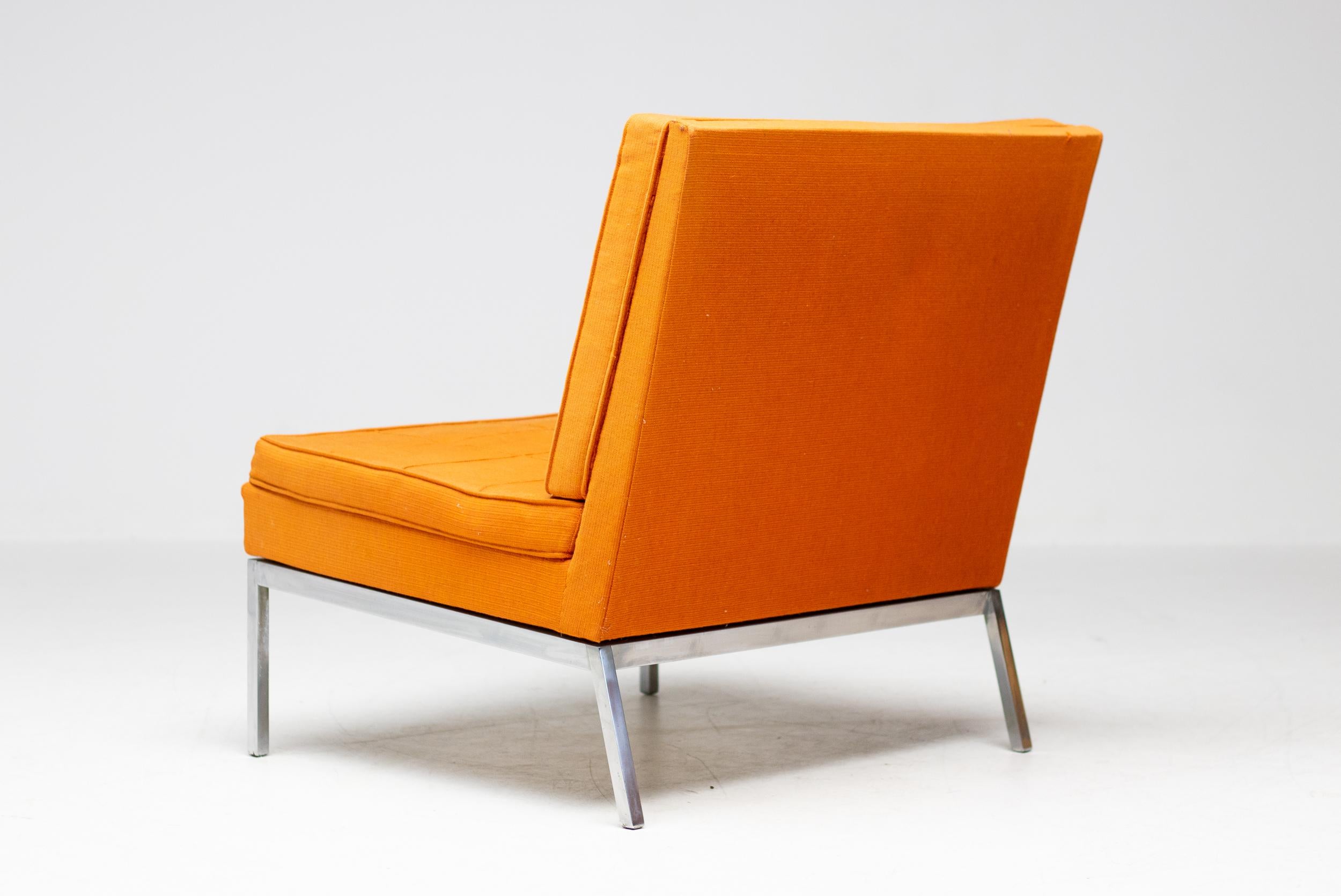 Slipper chair designed in 1955 by Florence Knoll and produced by Knoll International. 
Model No. 65, produced from 1955-1973. We bought this chair directly from the family who bought it in 1956.
Still all original condition! The chair does still