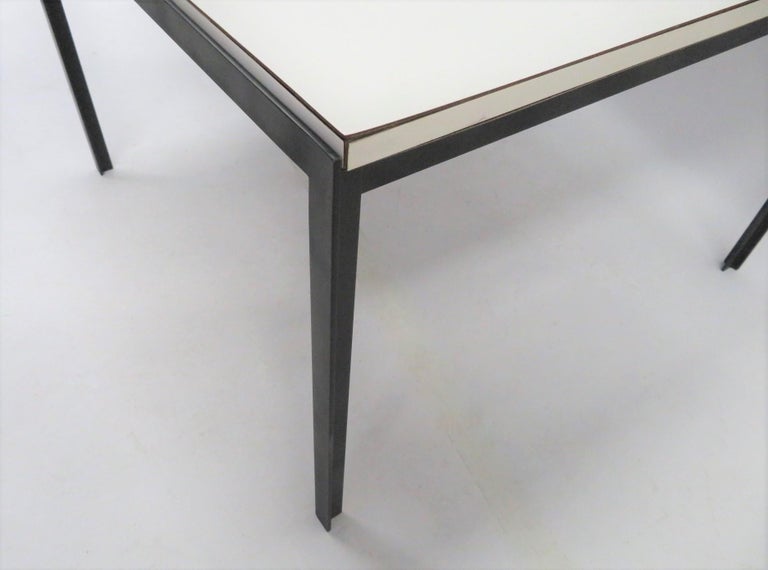 Florence Knoll Modern T-Bar Coffee Table White Mica Top & Black Iron Frame For Sale 8