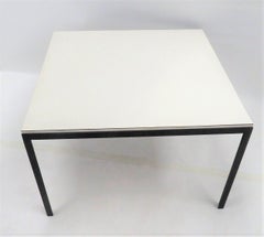 Florence Knoll Modern T-Bar Coffee Table White Mica Top & Black Iron Frame