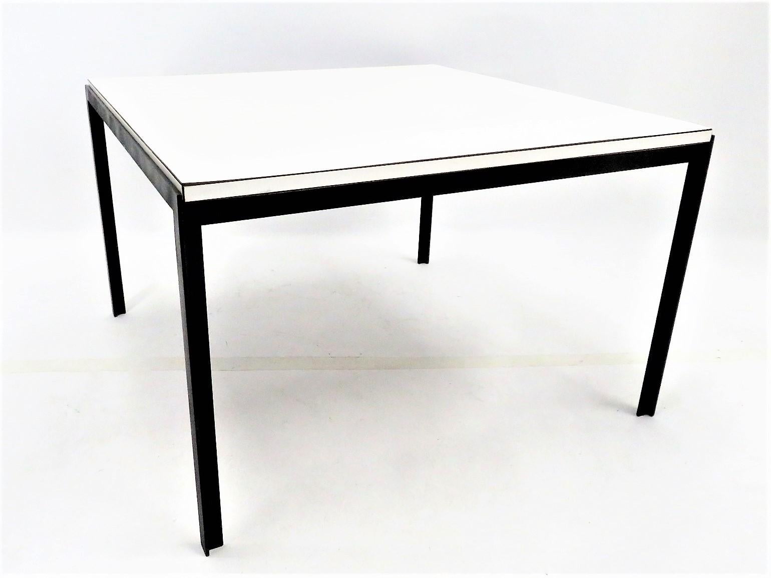 Mid-Century Modern Florence Knoll Modern T-Bar Coffee Table White Mica Top & Black Iron Frame