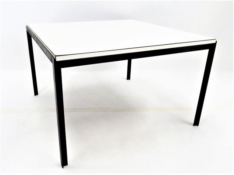 Mid-Century Modern Florence Knoll Modern T-Bar Coffee Table White Mica Top & Black Iron Frame For Sale