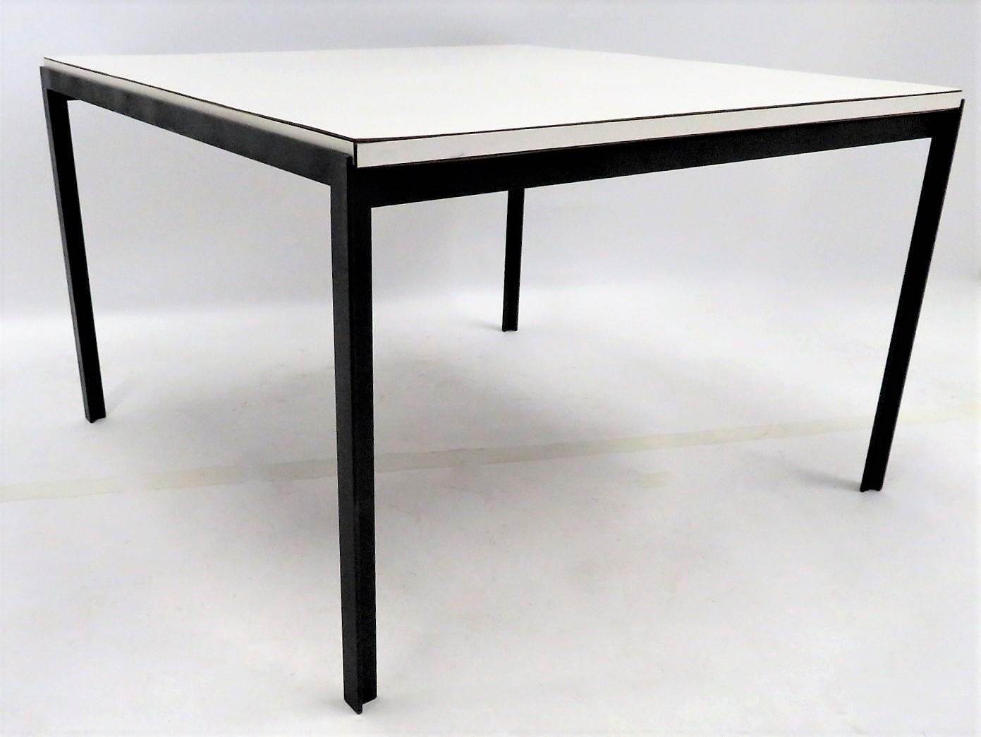 Florence Knoll Modern T-Bar Coffee Table White Mica Top & Black Iron Frame In Good Condition In Miami, FL