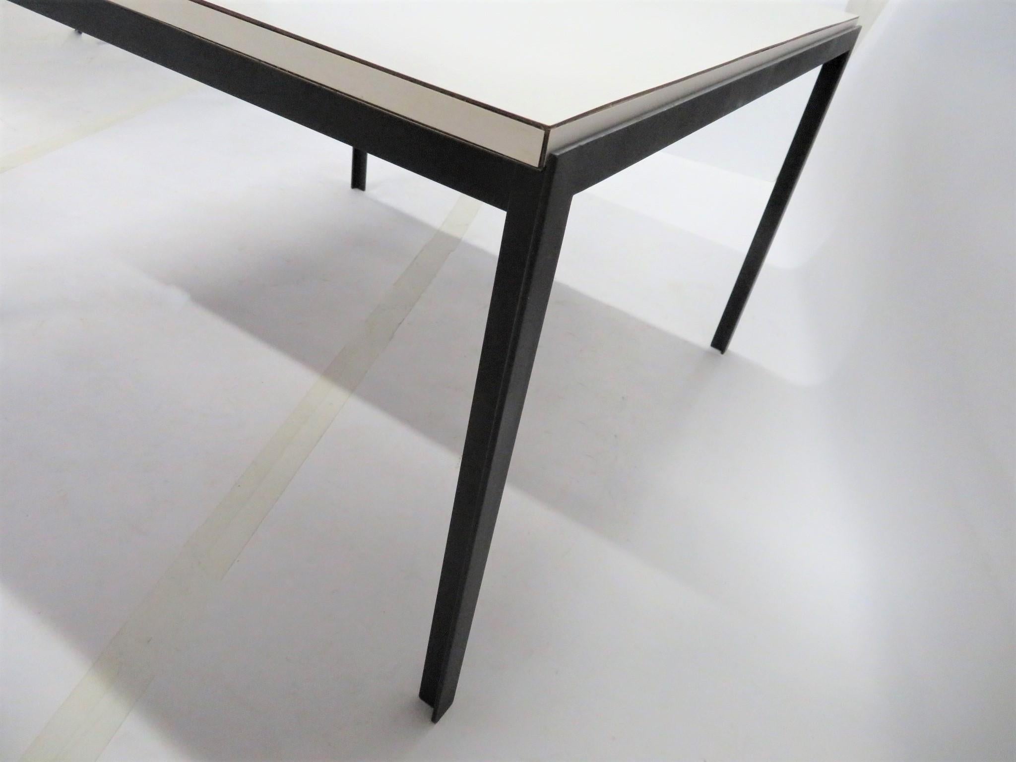 Florence Knoll Modern T-Bar Coffee Table White Mica Top & Black Iron Frame 4