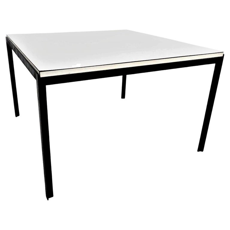 Florence Knoll Modern T-Bar Coffee Table White Mica Top & Black Iron Frame For Sale