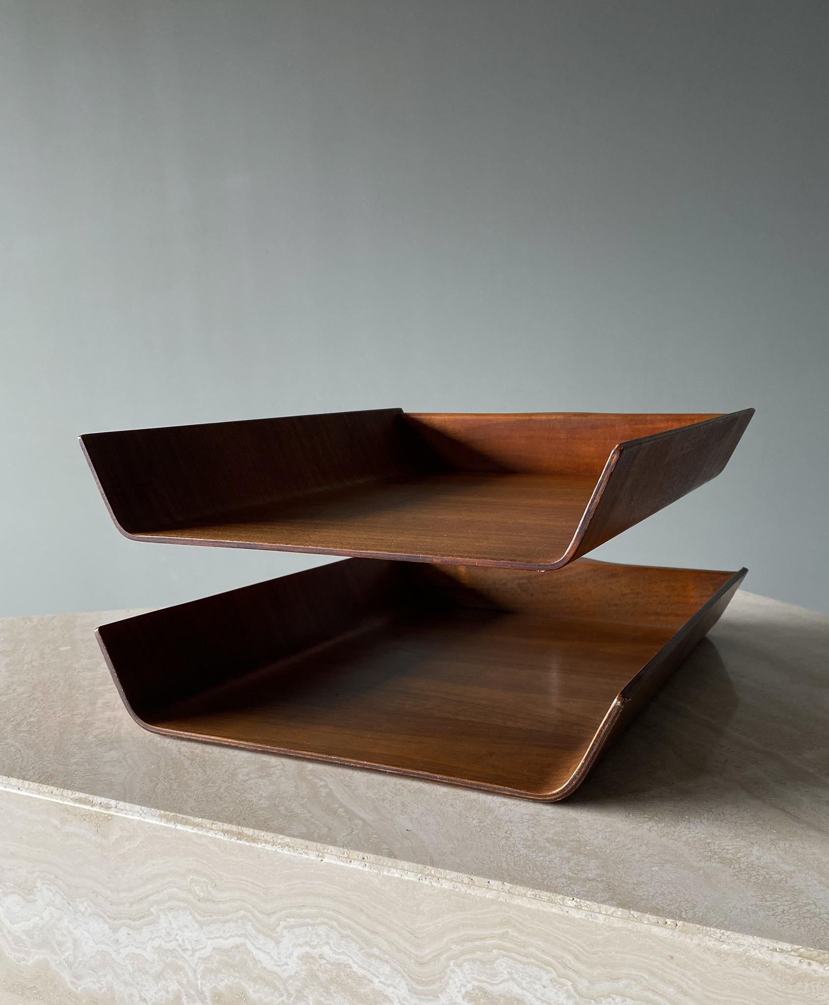 Walnut Florence Knoll Molded Plywood Architectural Letter Tray, 1960s For Sale