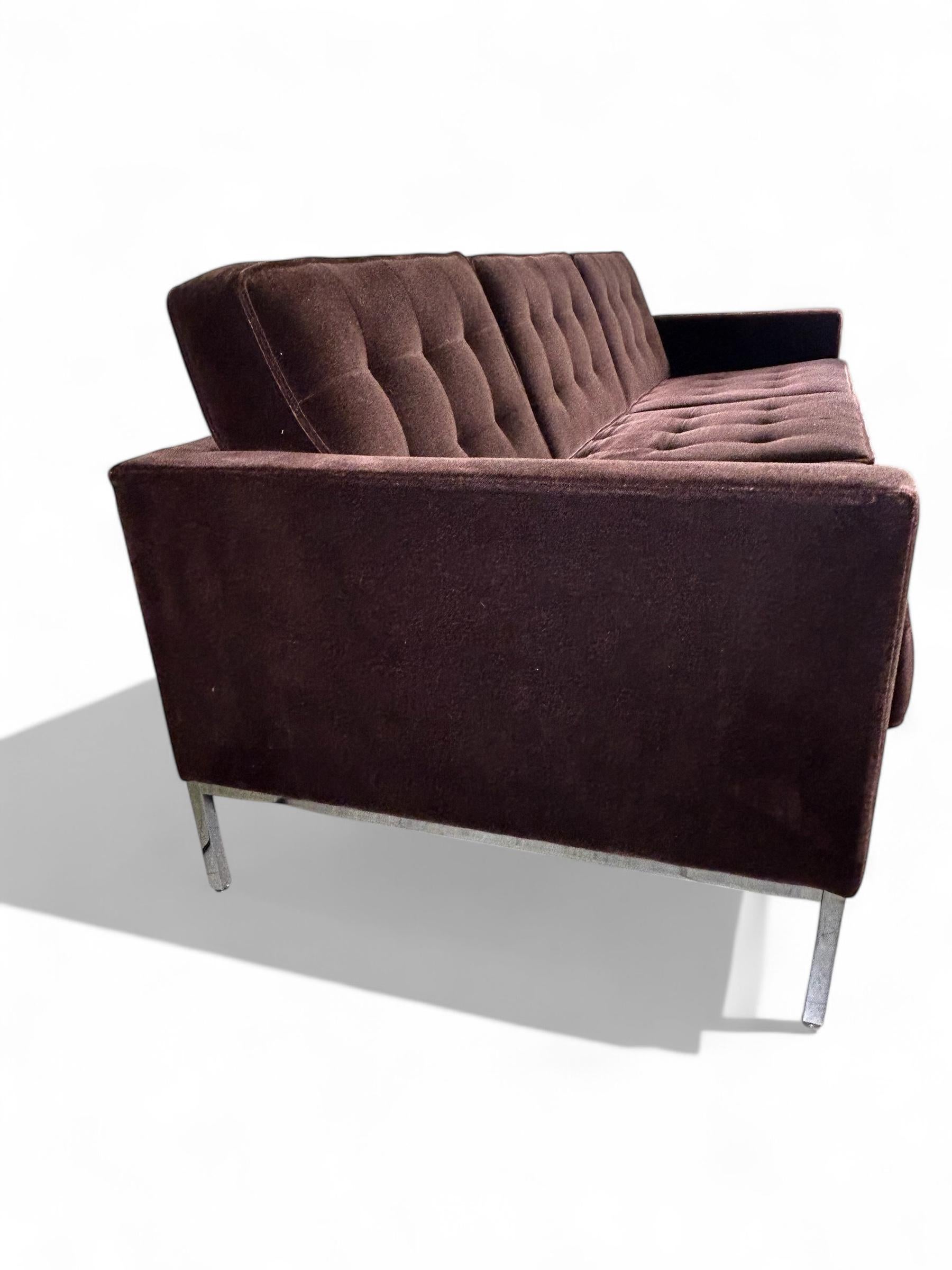 American Florence Knoll 1960's Original Brown Mohair with Chrome Legs Vintage Sofa For Sale