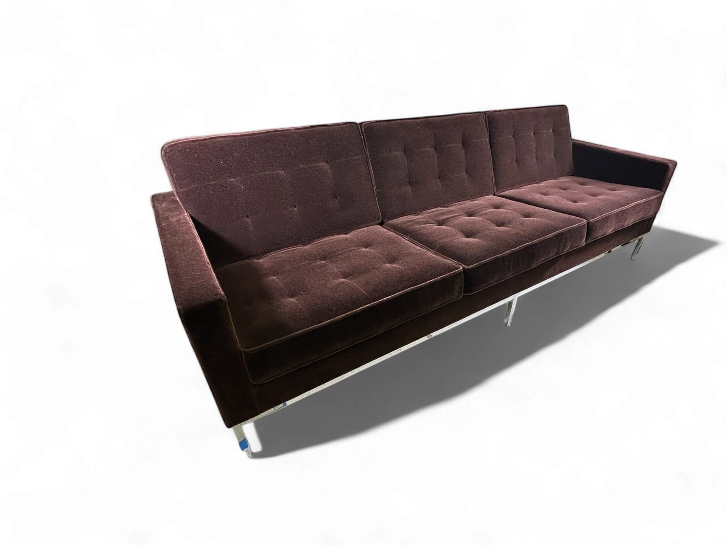 Hand-Crafted Florence Knoll 1960's Original Brown Mohair with Chrome Legs Vintage Sofa For Sale