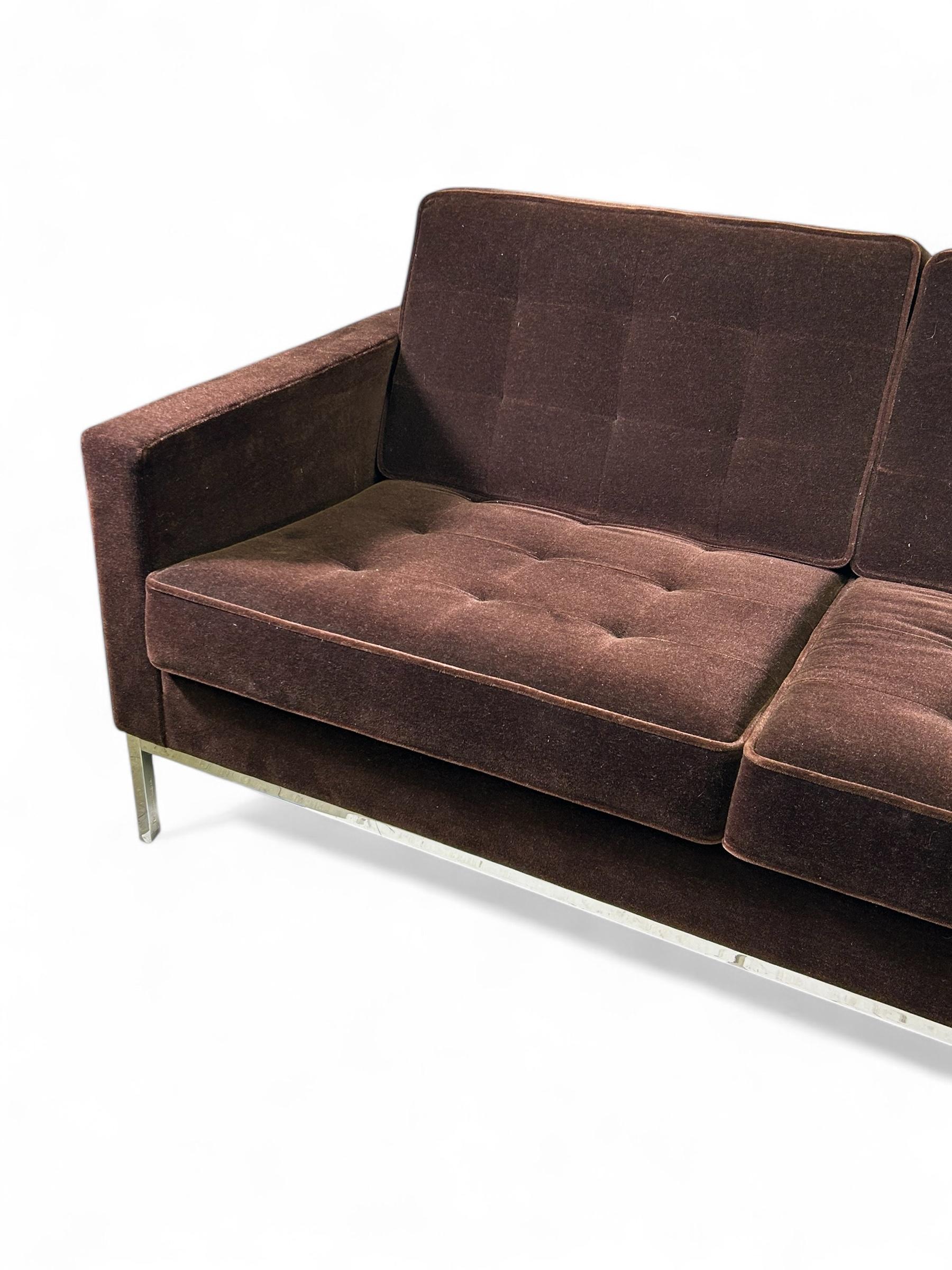 20th Century Florence Knoll 1960's Original Brown Mohair with Chrome Legs Vintage Sofa For Sale