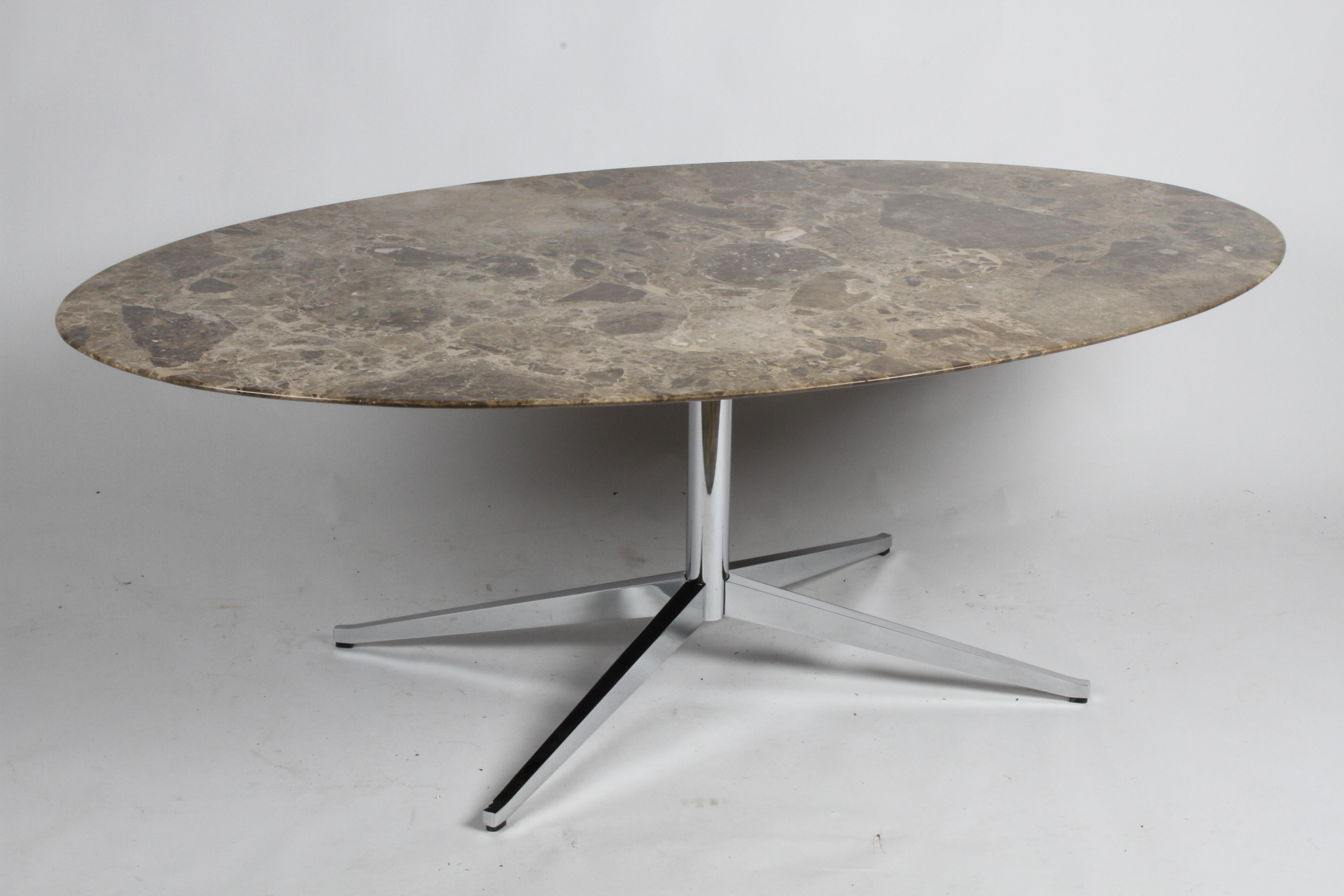 Mid-Century Modern Florence Knoll Oval Emperador Marble Top Dining Table, Conference Table or Desk