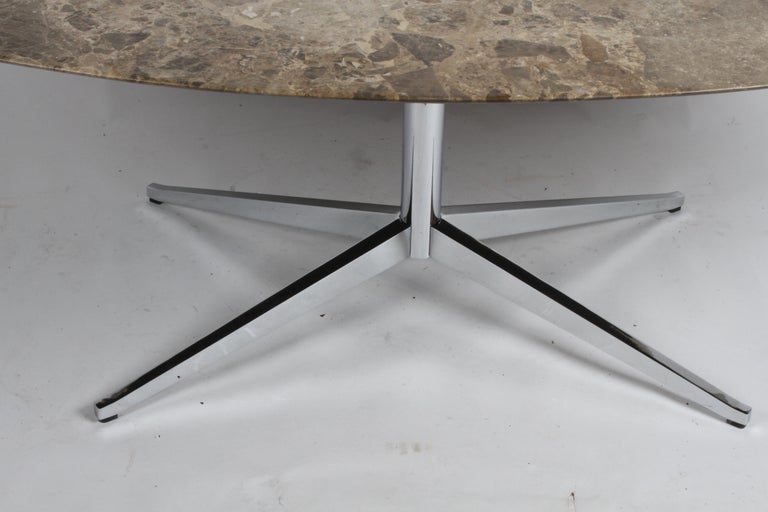 Florence Knoll Oval Emperador Marble Top Dining Table, Conference Table or Desk In Good Condition In St. Louis, MO