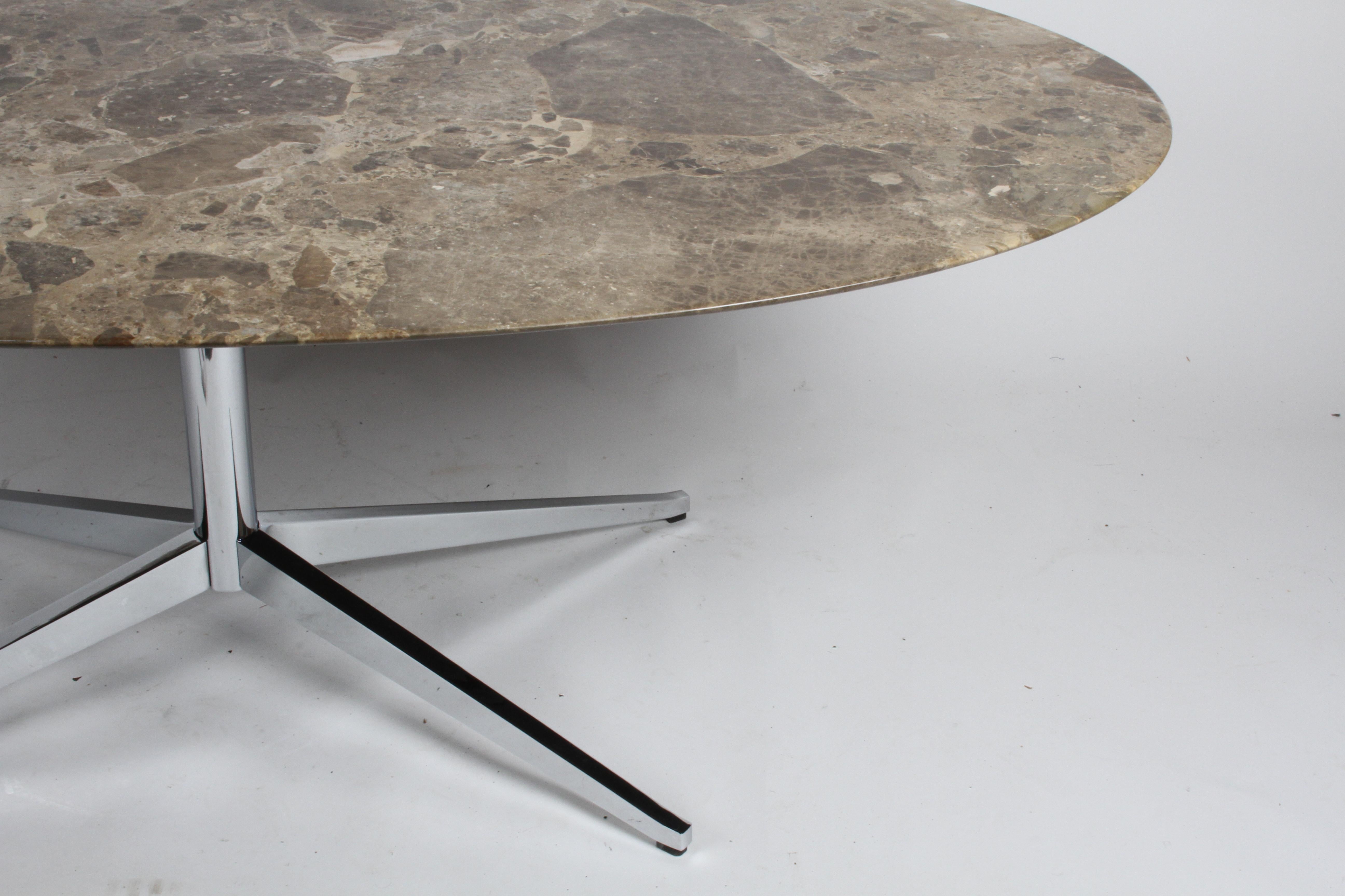 Metal Florence Knoll Oval Emperador Marble Top Dining Table, Conference Table or Desk