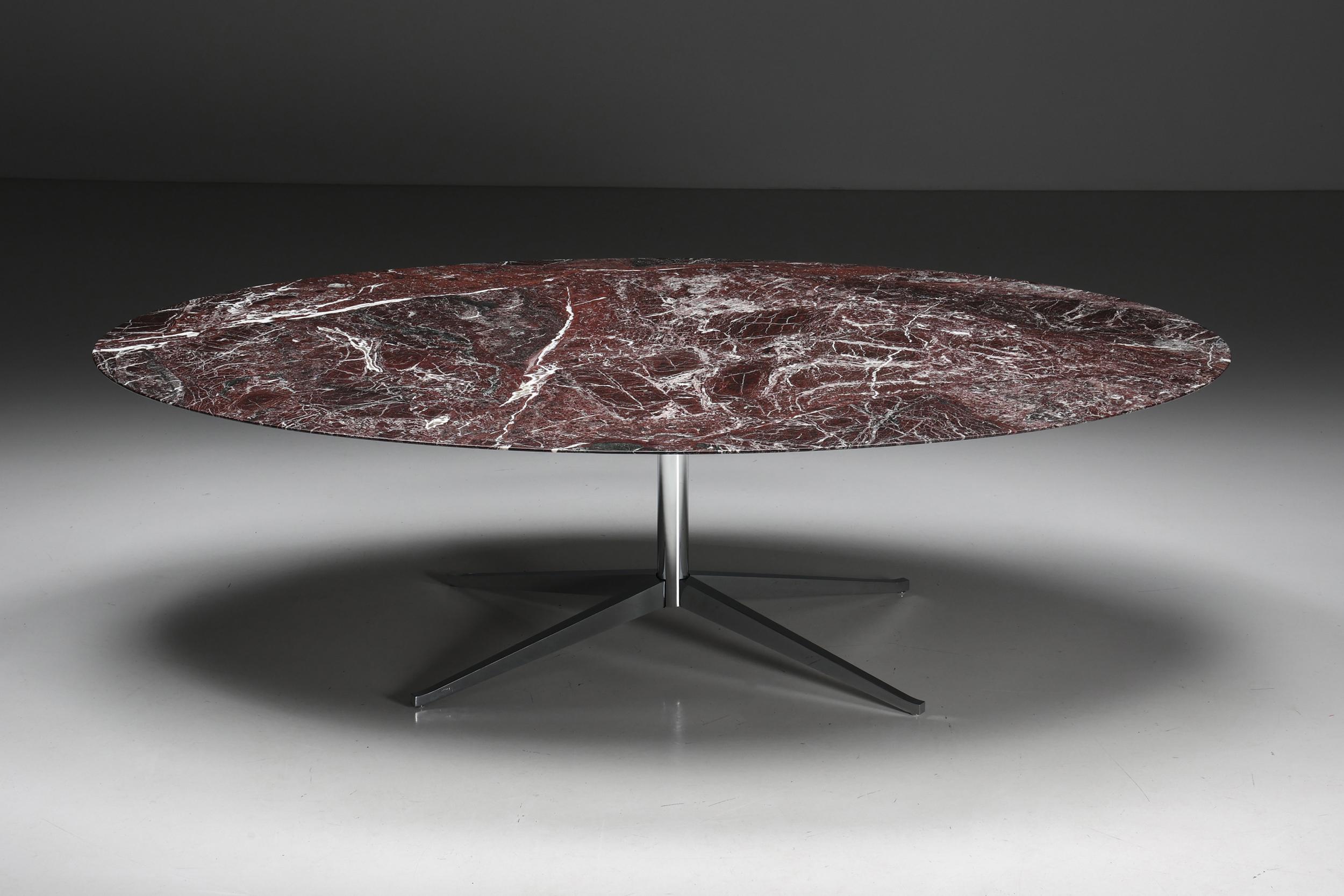 Mid-Century Modern Florence Knoll Oval Burgundy Marble Dining Table, 1960s