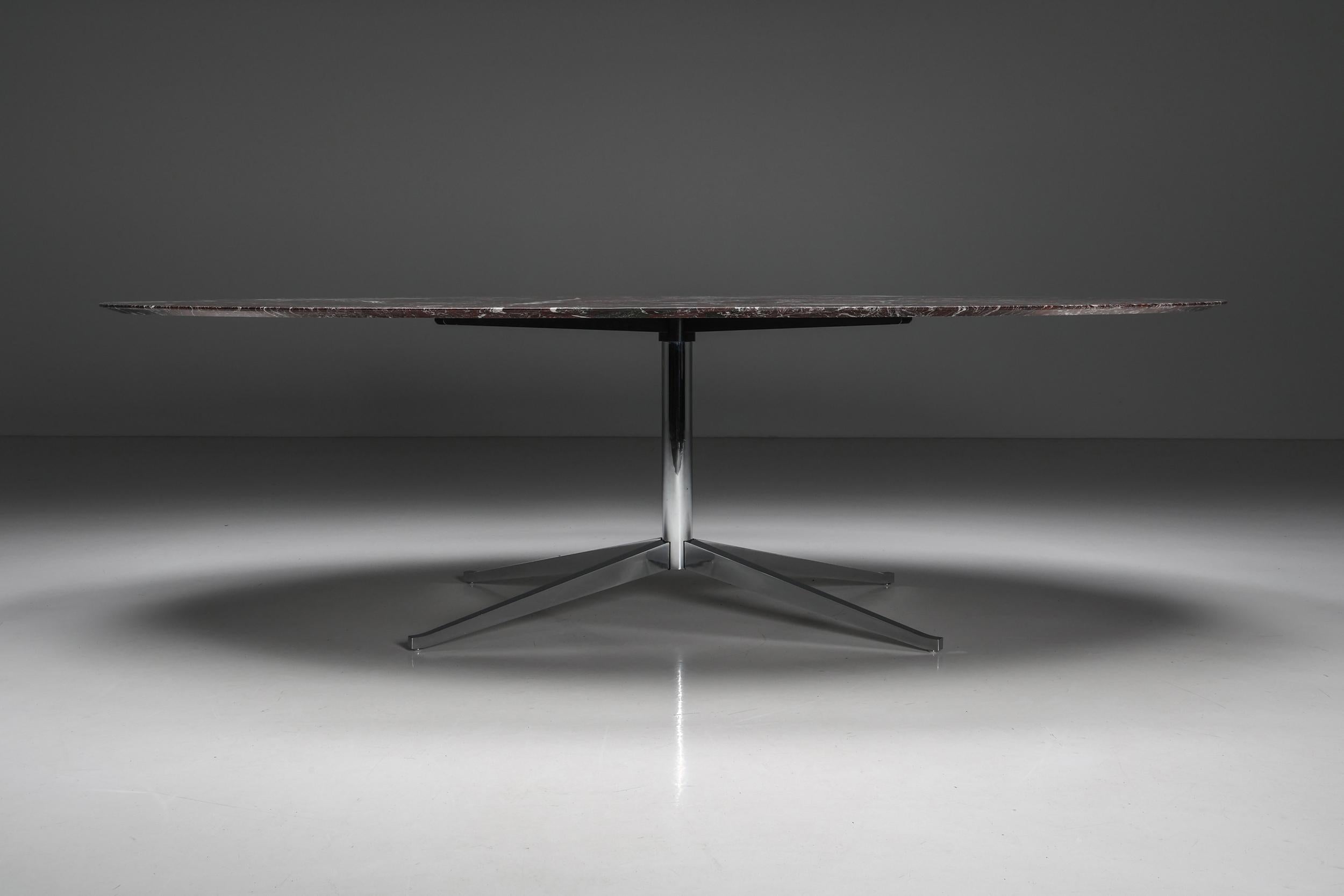 American Florence Knoll Oval Burgundy Marble Dining Table, 1960s