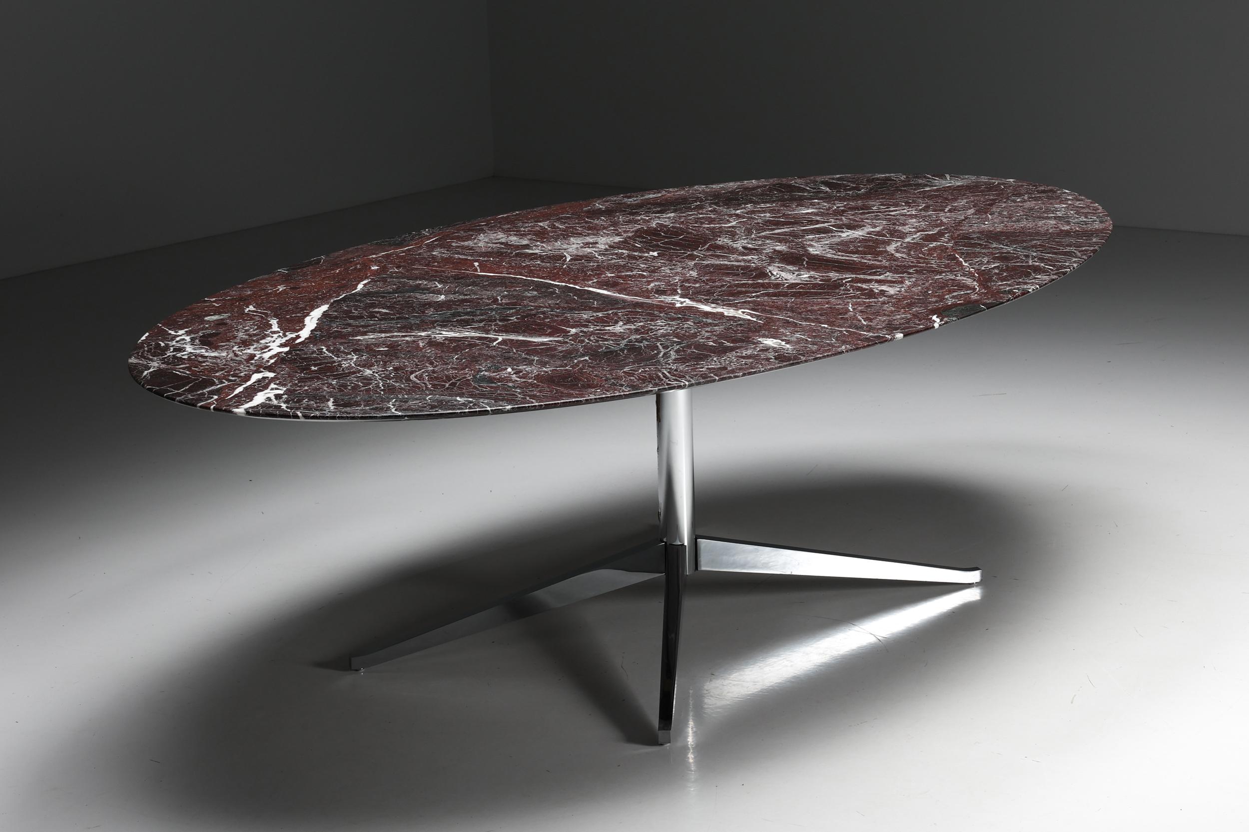 Florence Knoll Oval Burgundy Marble Dining Table, 1960s In Excellent Condition In Antwerp, BE
