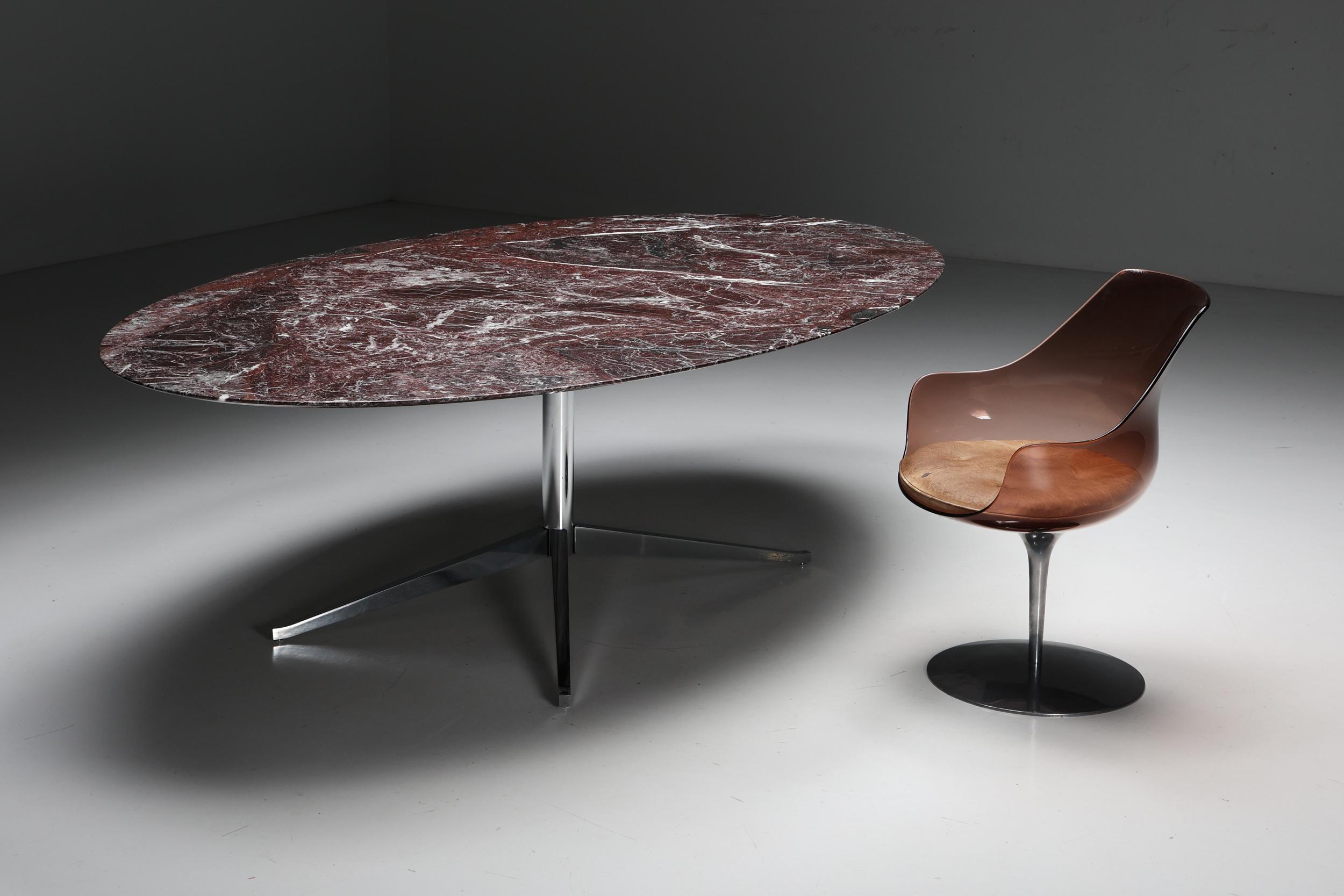 Mid-20th Century Florence Knoll Oval Burgundy Marble Dining Table, 1960s