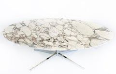 Florence Knoll Oval Carrara Marble Dining Table with Stainless Steel Base