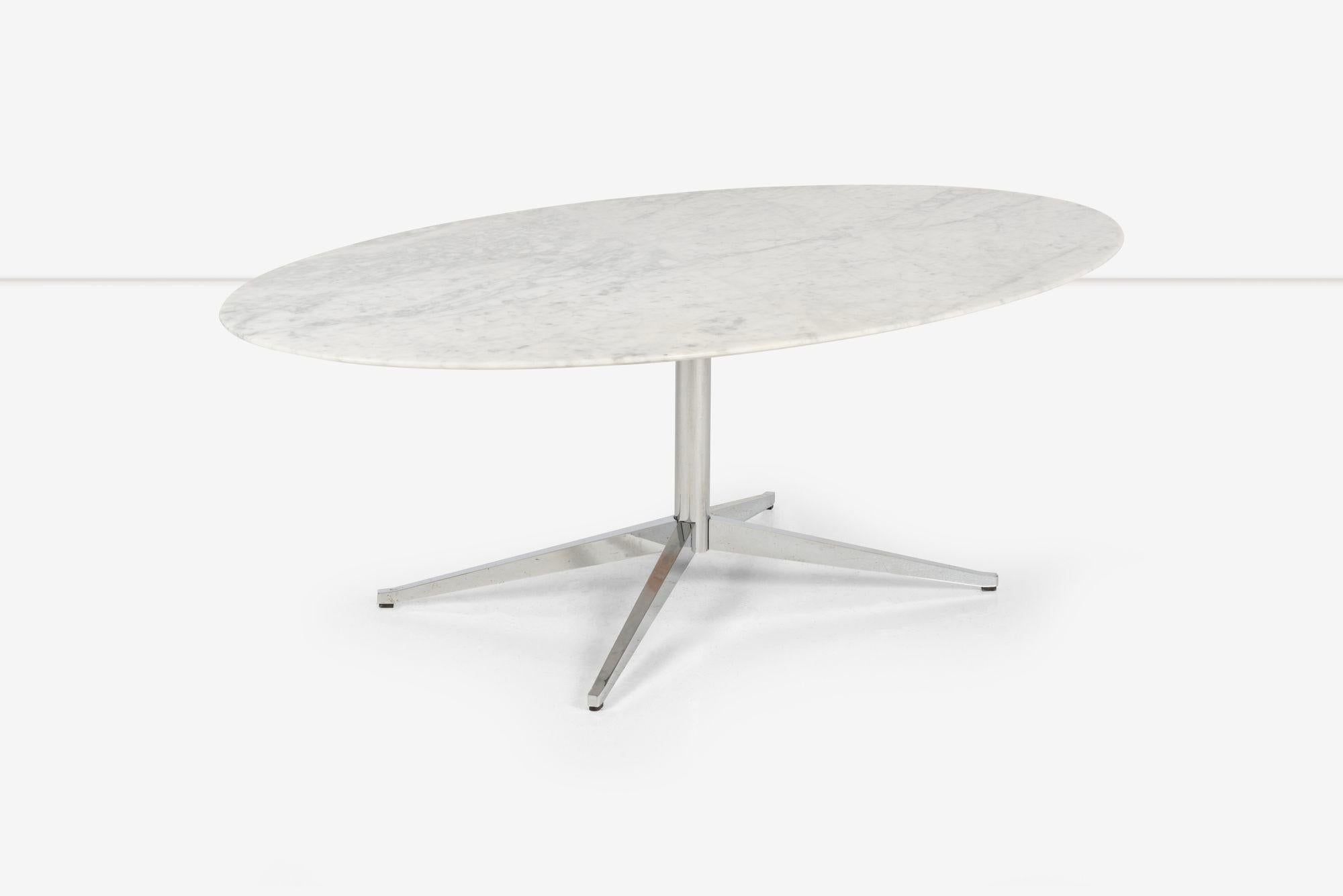 Table de salle à manger ovale Florence Knoll avec plateau en marbre de Carrare italien de 3/4 po en vente 1