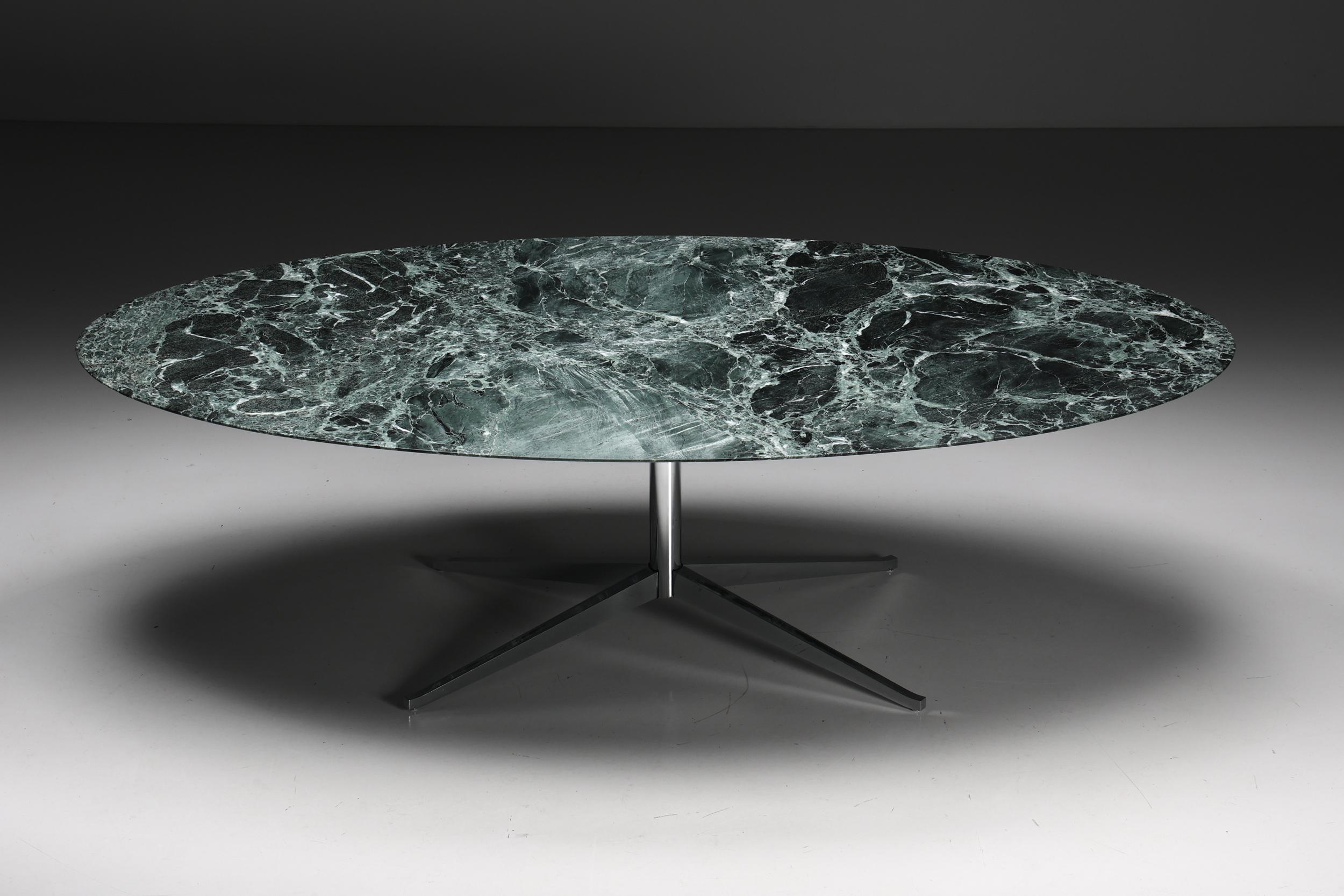 Mid-Century Modern Florence Knoll Oval Green Marble Dining Table, 1960s For Sale