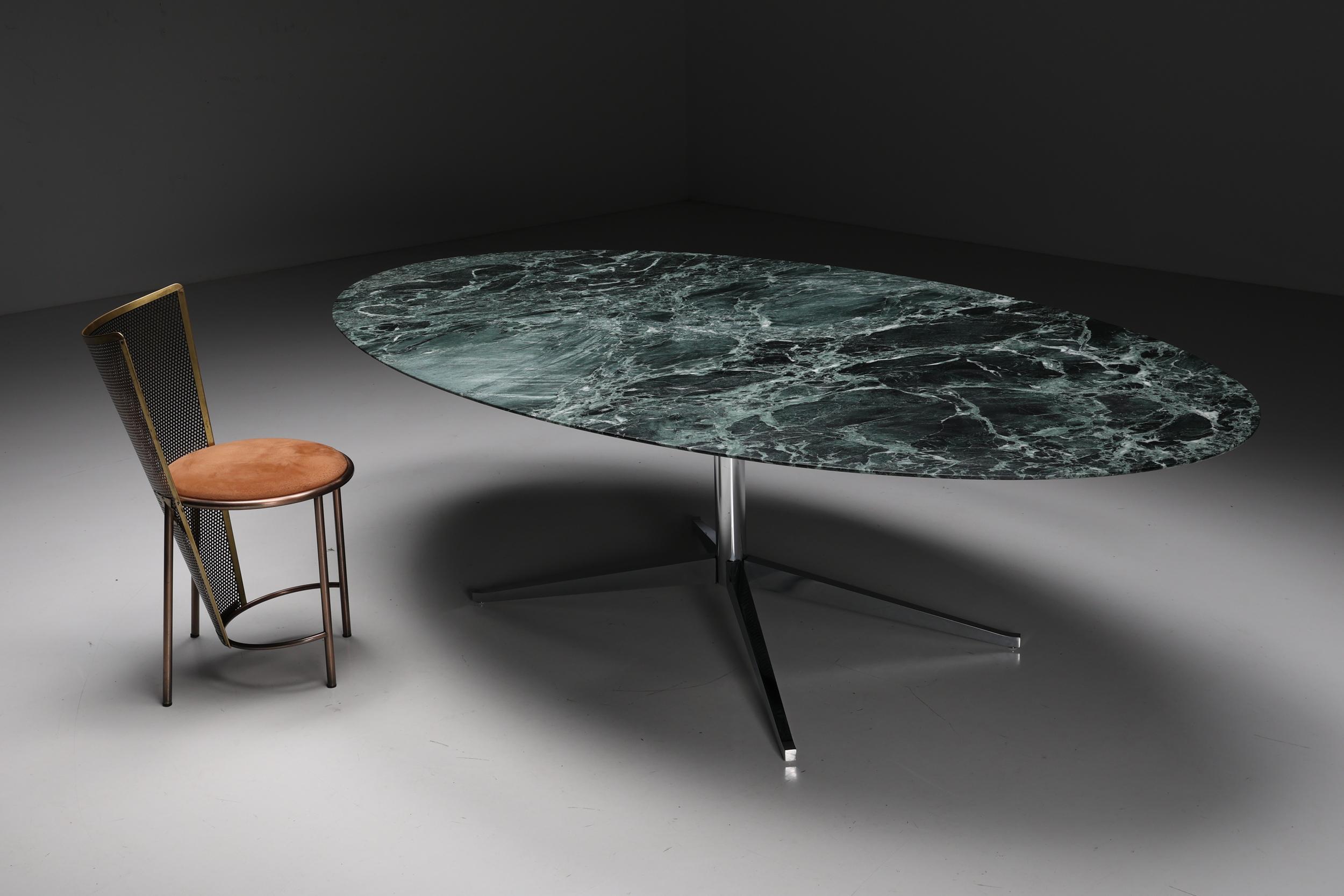 Florence Knoll Oval Green Marble Dining Table, 1960s In Excellent Condition For Sale In Antwerp, BE