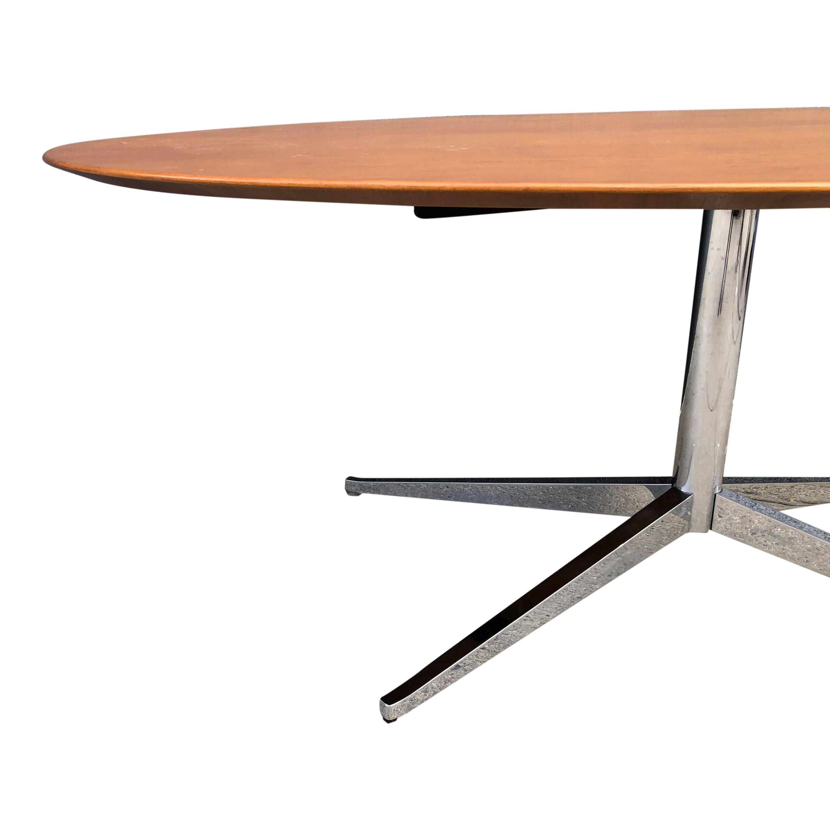 Chrome Florence Knoll Oval Table Desk in Walnut