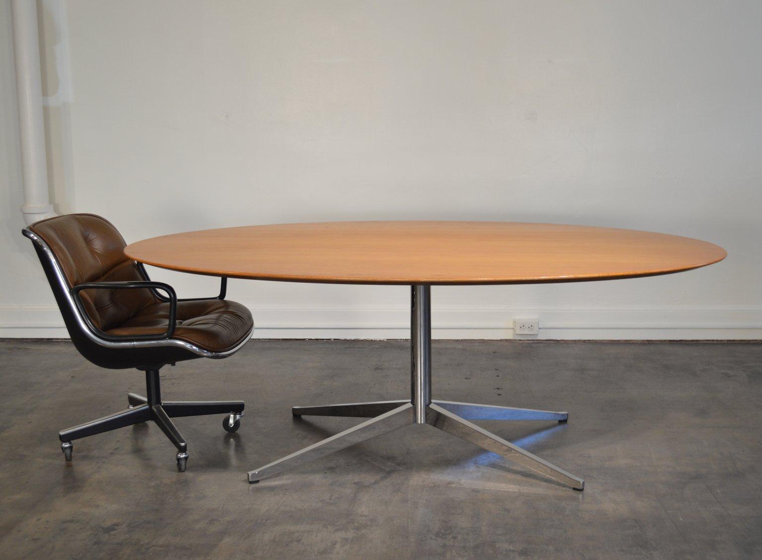Steel Florence Knoll Oval Table/Desk with Oak Top For Sale