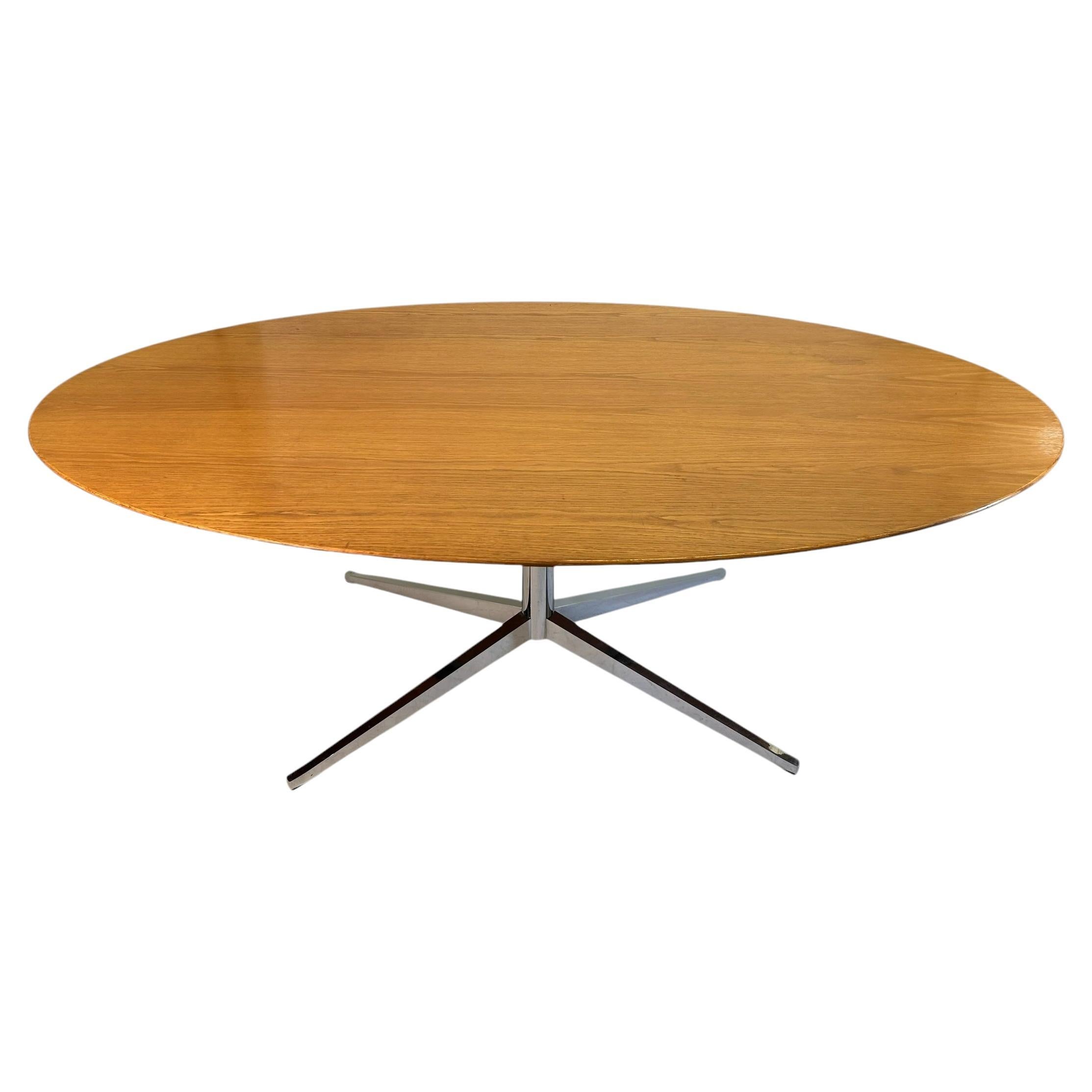 Florence Knoll Oval Walnut Dining Table or Desk with 4 Star Base Chrome Legs