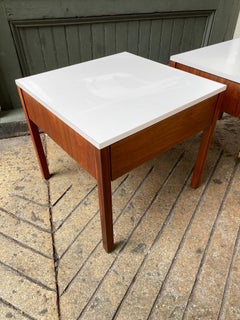 Florence Knoll Pair of Walnut Nightstands with White Formica Tops