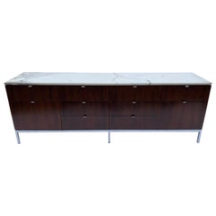 Florence Knoll Rosewood 10 Drawer Cabinet or Credenza with Carrara Marble Top