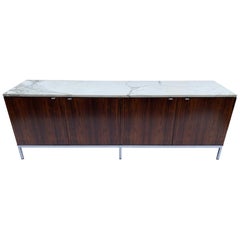 Florence Knoll Rosewood 4-Door Cabinet/Credenza with Carrara Marble Top