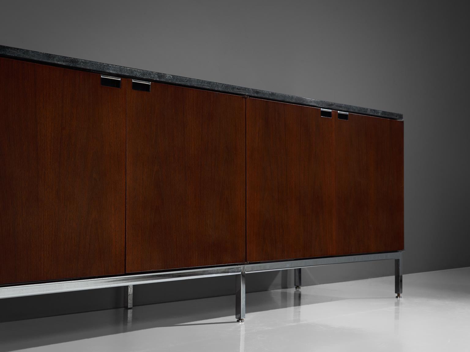 American Florence Knoll Rosewood and Black Stone Sideboard