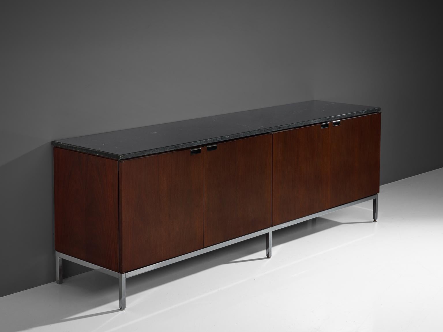 Florence Knoll Rosewood and Black Stone Sideboard In Good Condition In Waalwijk, NL