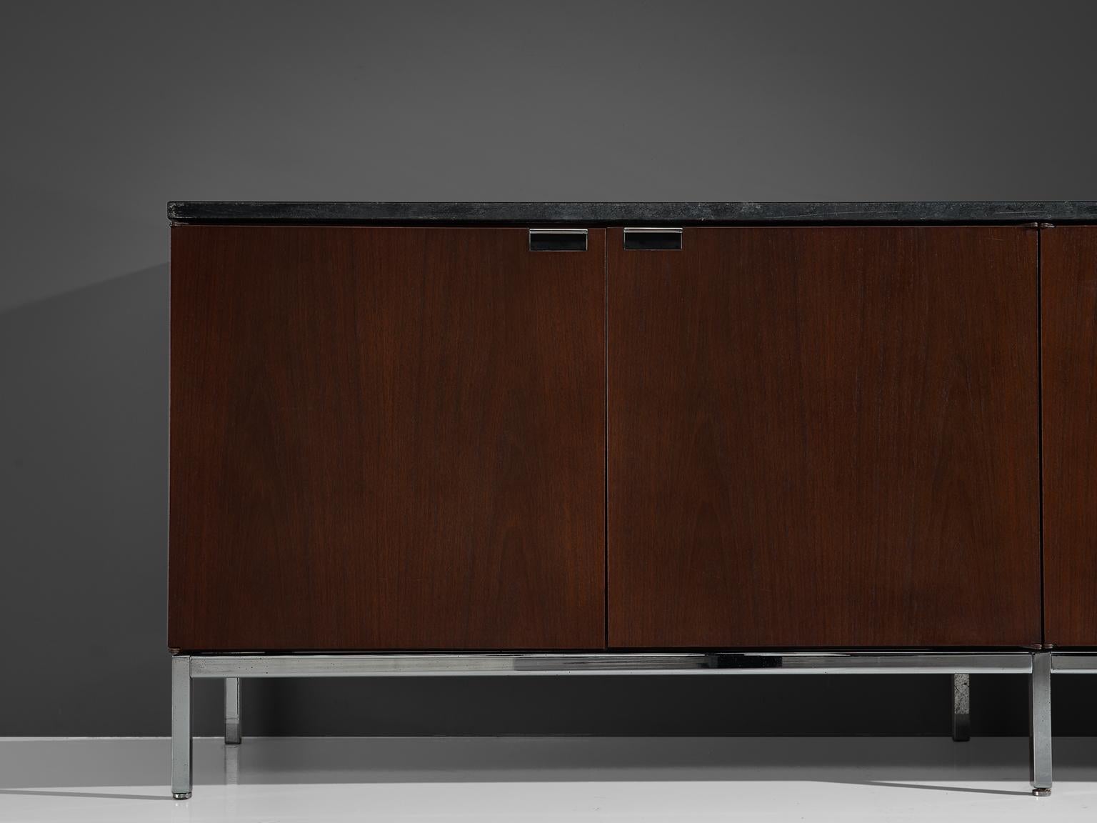 Mid-20th Century Florence Knoll Rosewood and Black Stone Sideboard