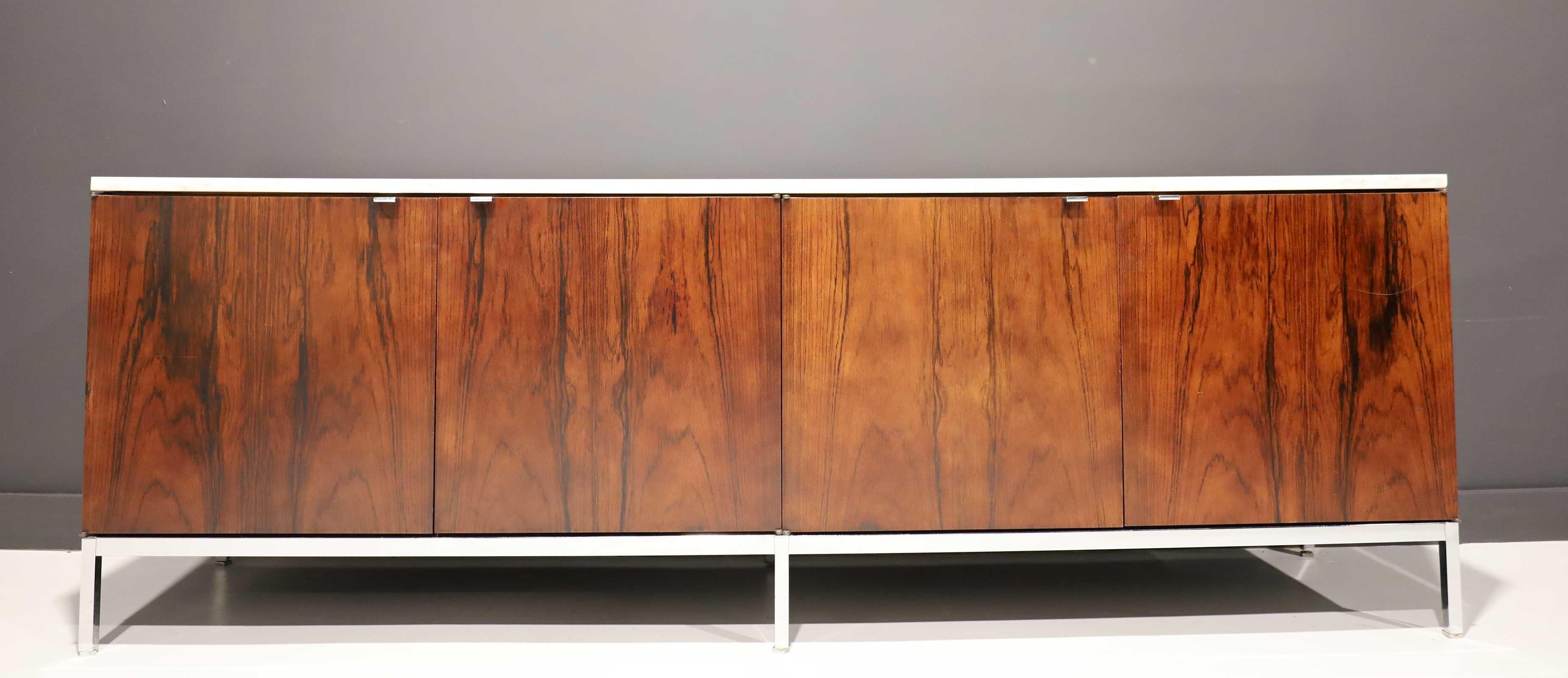 North American Florence Knoll Rosewood and Calacutta Marble Credenza or Sideboard, 1960s
