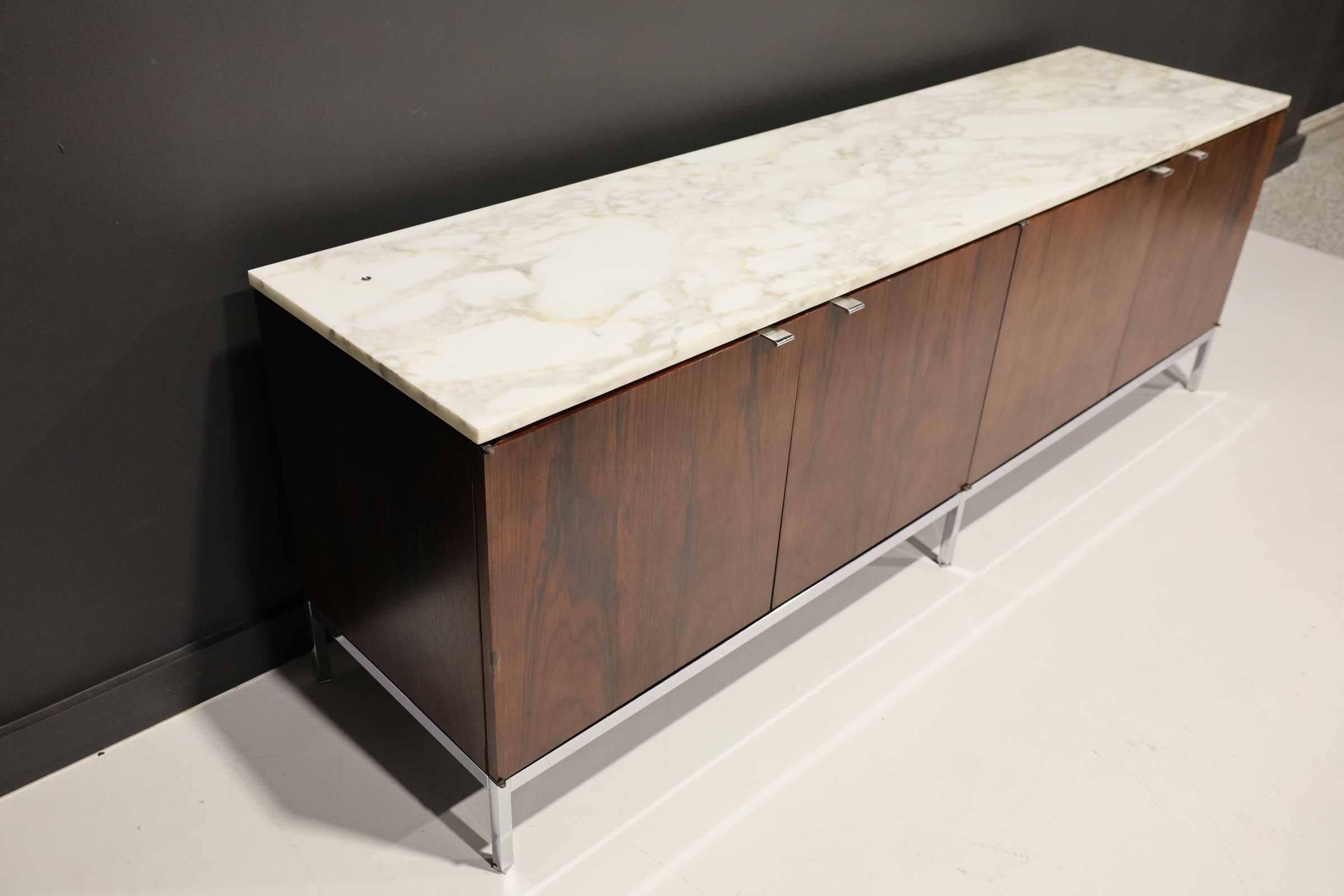 Florence Knoll Rosewood and Calacutta Marble Credenza or Sideboard, 1960s In Good Condition In Dallas, TX