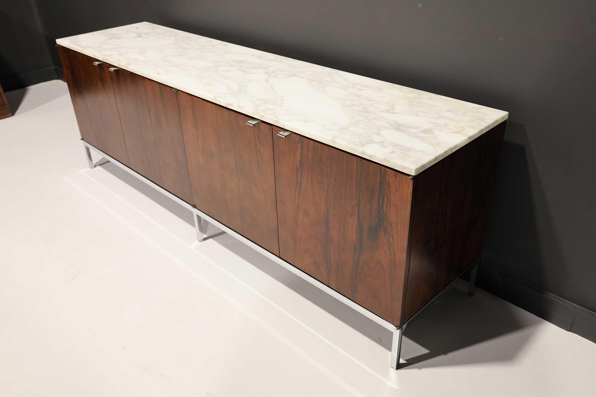 20th Century Florence Knoll Rosewood and Calacutta Marble Credenza or Sideboard, 1960s