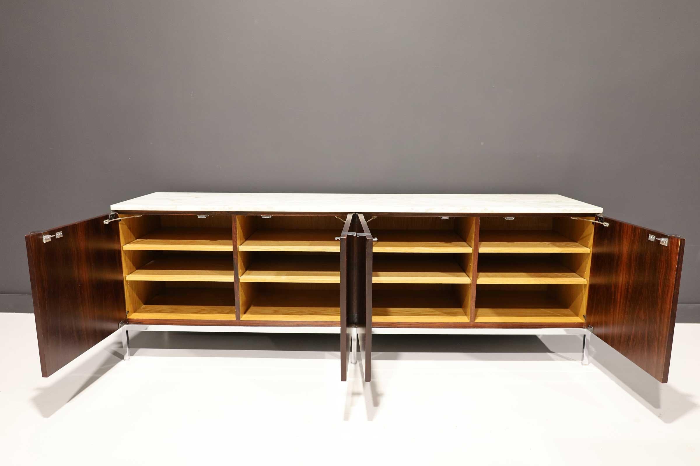 Steel Florence Knoll Rosewood and Calacutta Marble Credenza or Sideboard, 1960s