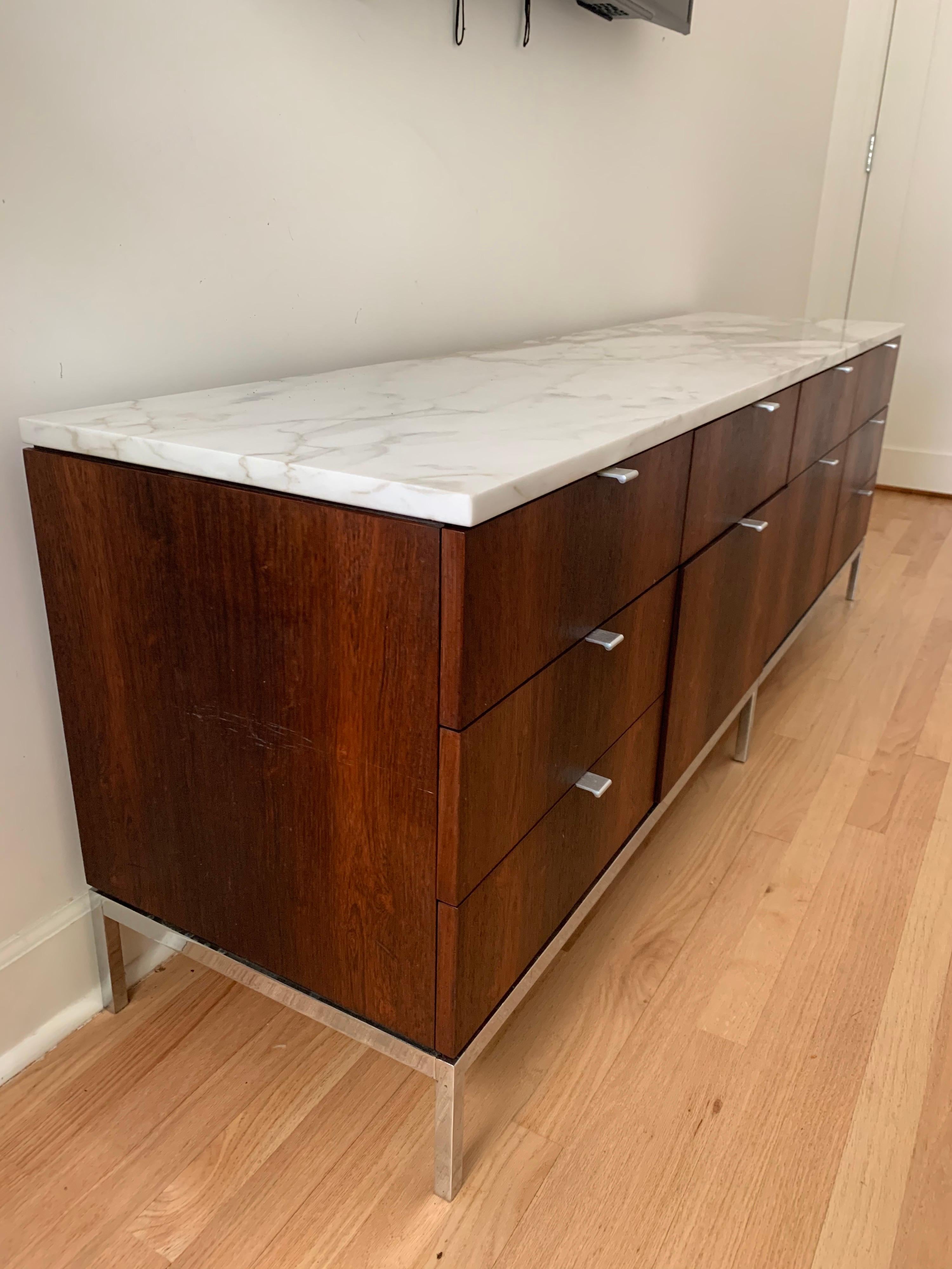 Plated Florence Knoll Rosewood and Calcutta Marble Credenza or Dresser, Italy, 1960s