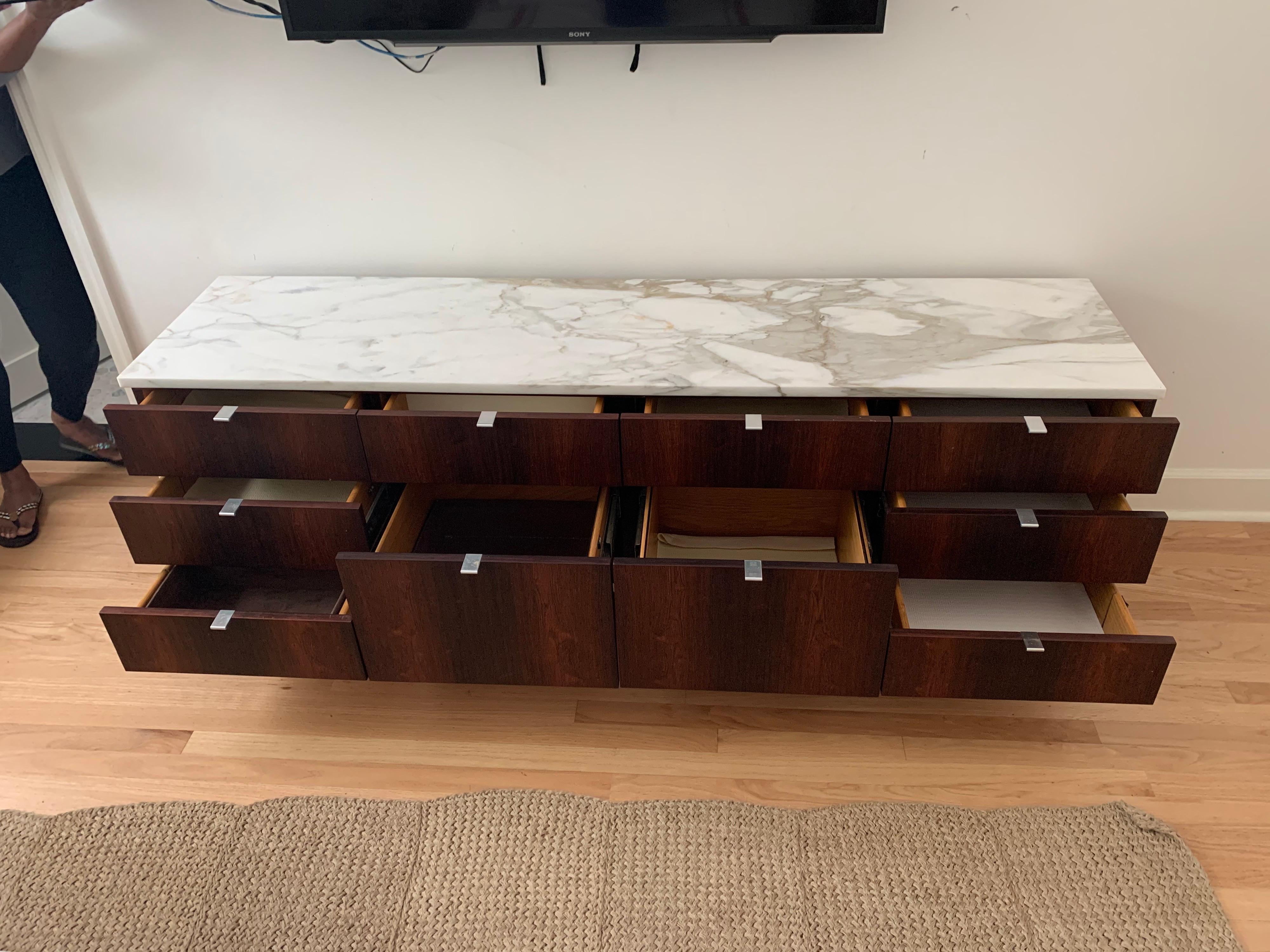 Florence Knoll Rosewood and Calcutta Marble Credenza or Dresser, Italy, 1960s In Good Condition In Miami, FL