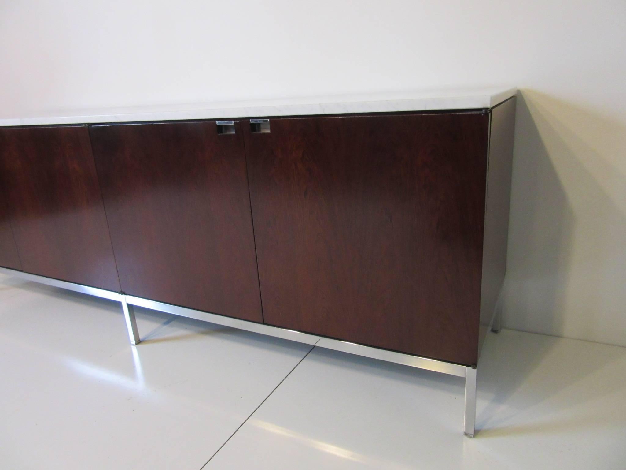 Mid-Century Modern Florence Knoll Rosewood and Carrera Marble Credenza