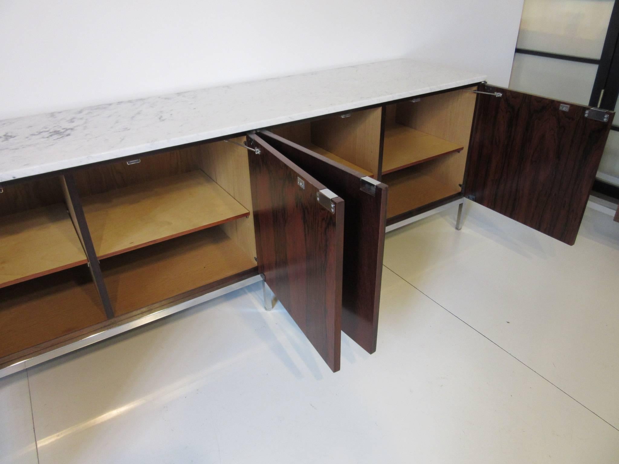 Florence Knoll Rosewood and Carrera Marble Credenza 1