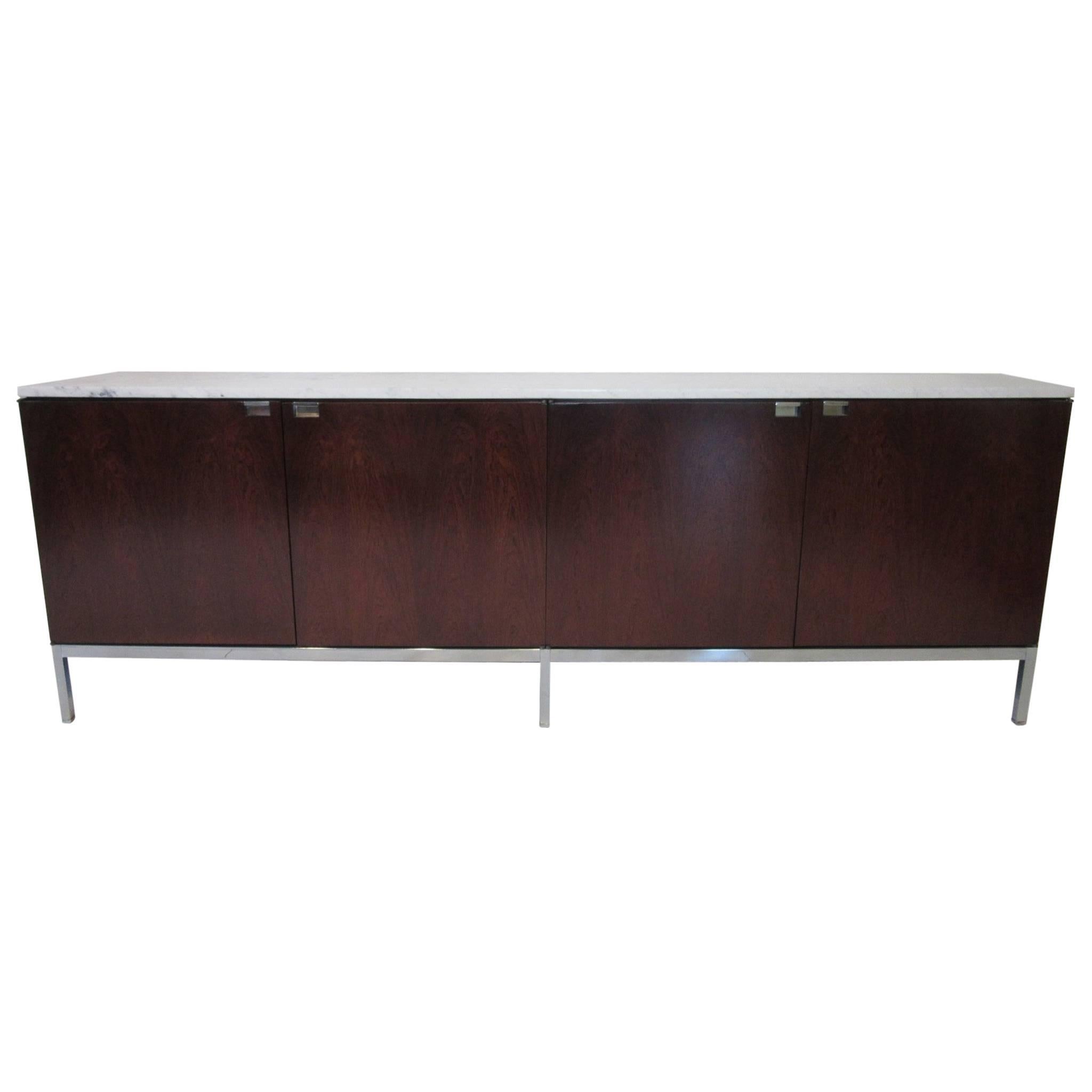 Florence Knoll Rosewood and Carrera Marble Credenza