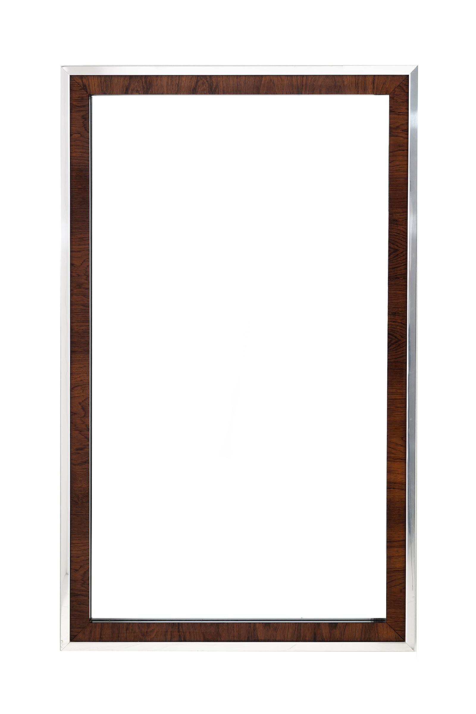 Florence Knoll style rosewood and chrome mirror, can be displayed vertically or horizontally.