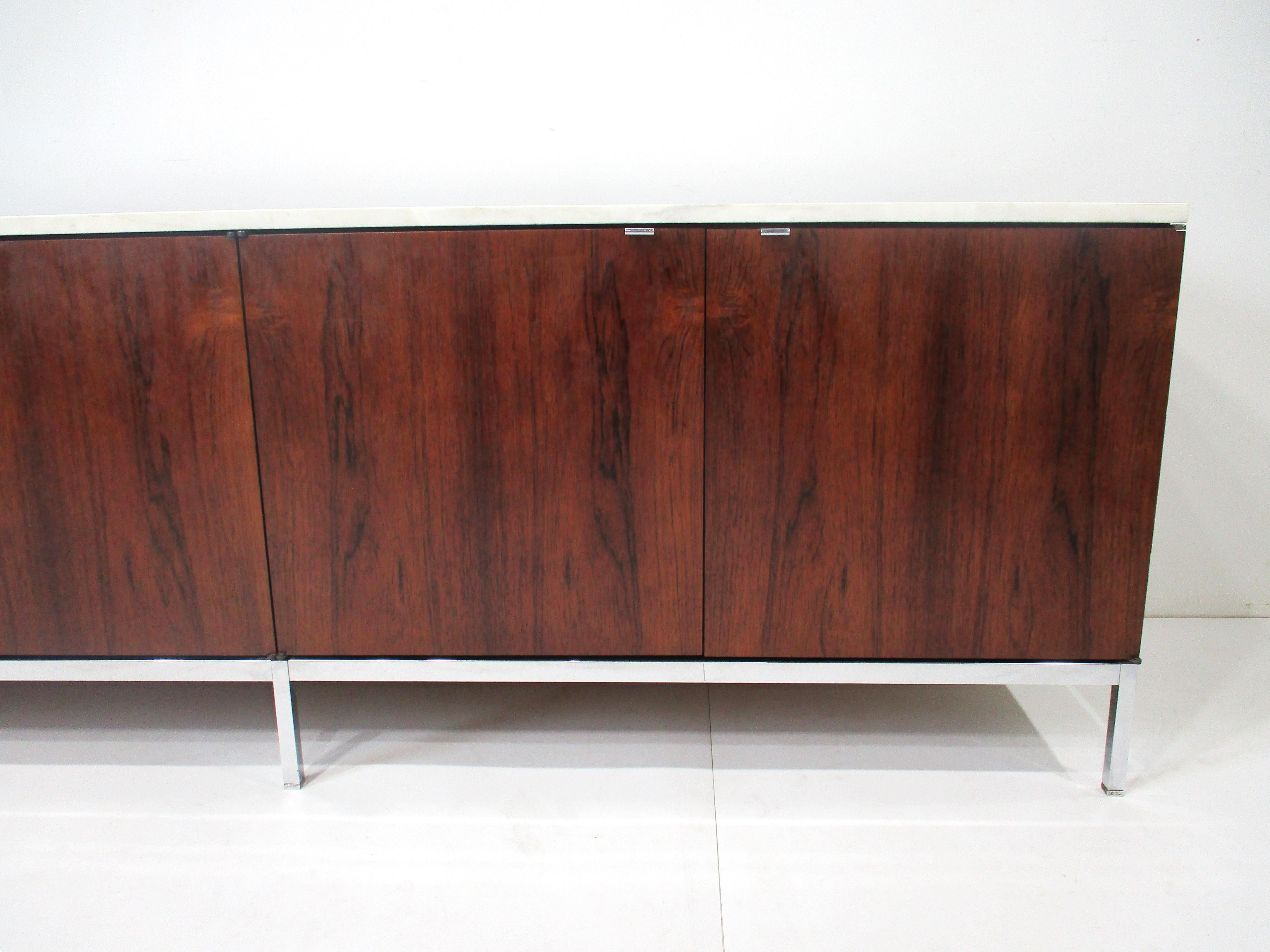American Florence Knoll Rosewood and Marble Credenza for Knoll